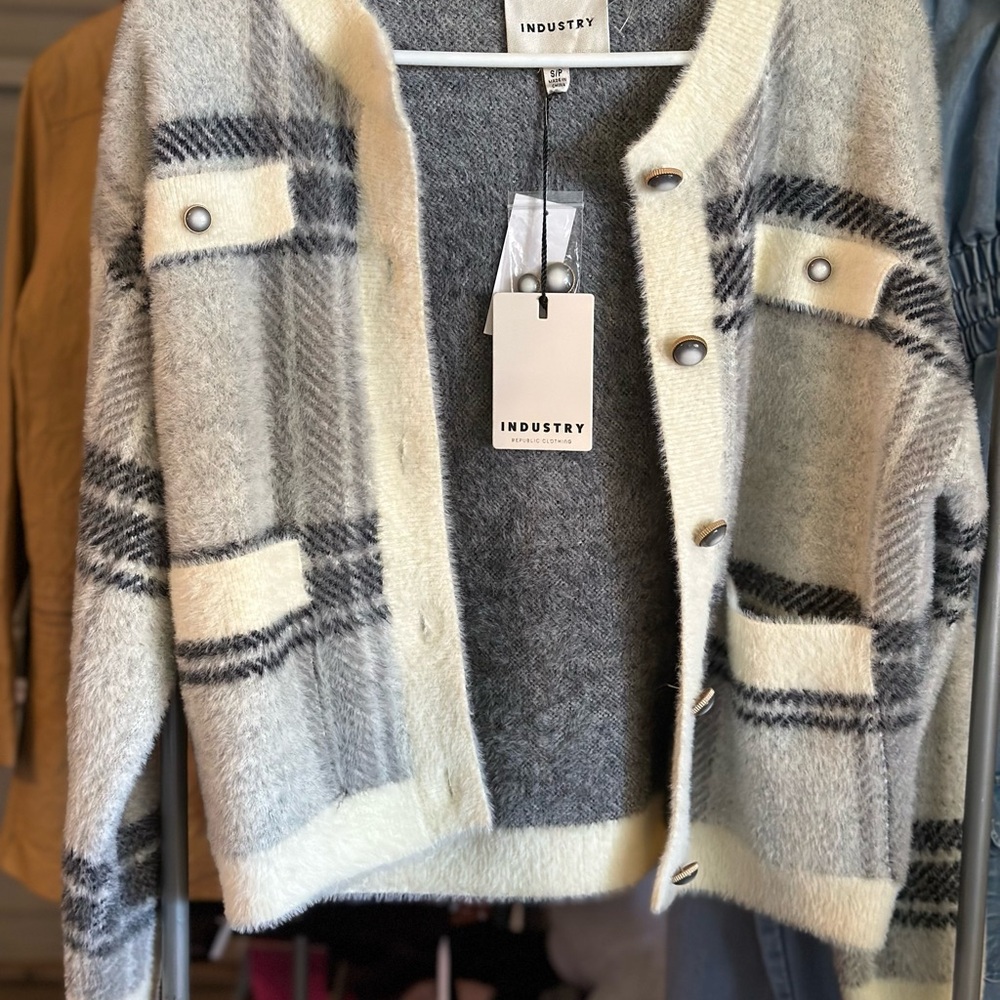 Industry Plaid Cardigan Sweater
